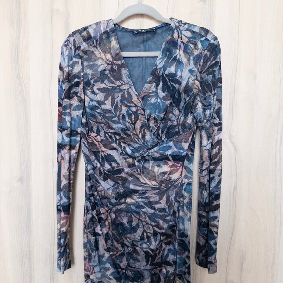 Peruvian Connection Womens Shadow Vine Dress Size S Long Sleeve Ruched Midi - Picture 3 of 10